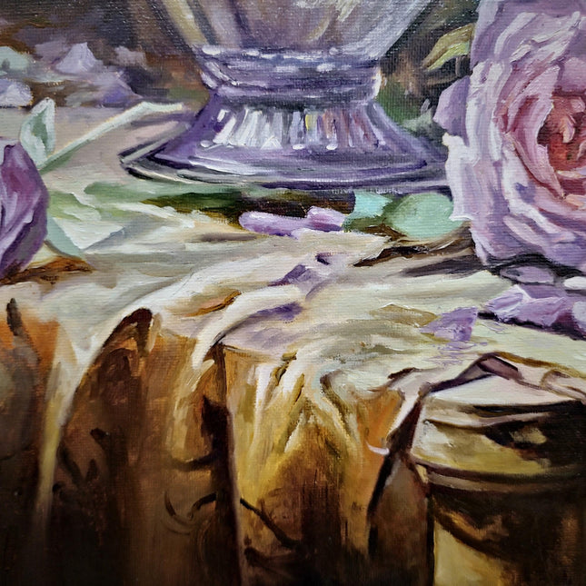 Romantic Rose Still Life Oil Painting, Floral Art, Classic Home Decor, Elegant Bouquet Canvas, Gift For Bedroom Collectible Original Artwork
