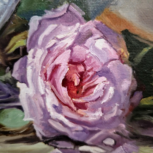 Romantic Rose Still Life Oil Painting, Floral Art, Classic Home Decor, Elegant Bouquet Canvas, Gift For Bedroom Collectible Original Artwork