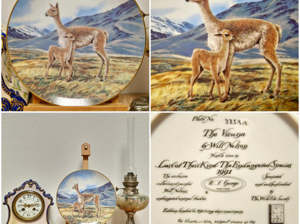 Vintage Wildlife Porcelain Plate, 22K Gold Rim, Collectible Animal Art