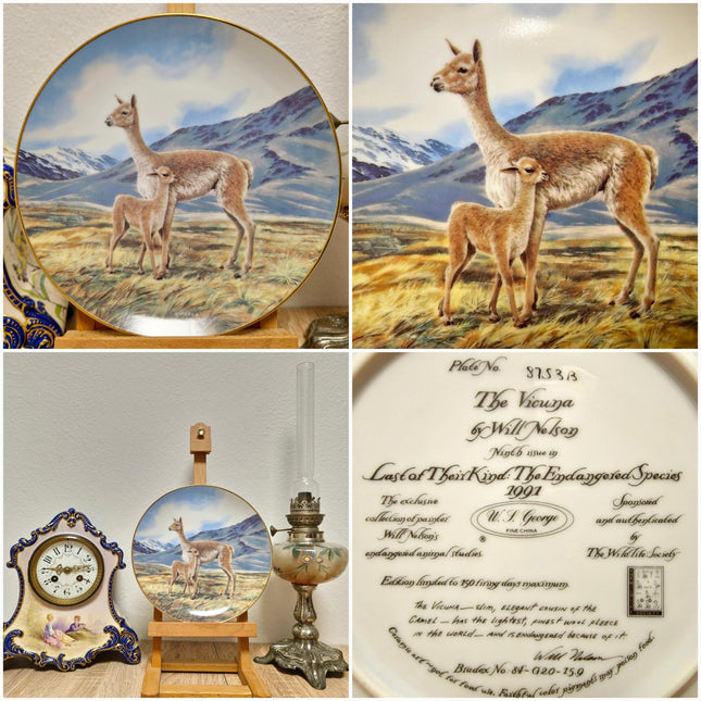 Vintage Wildlife Porcelain Plate, 22K Gold Rim, Collectible Animal Art