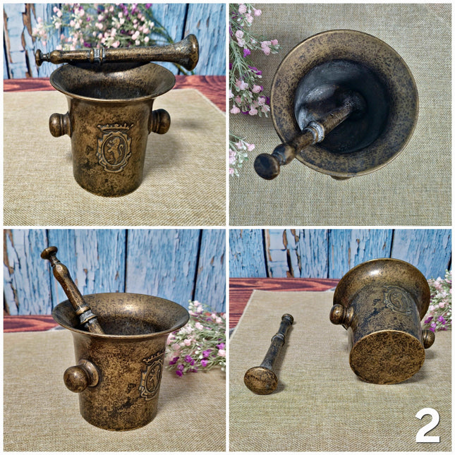Antique Brass Mortar and Pestle Collection, 18th-20th Century Apothecary Decor