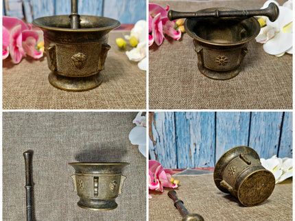 Antique Brass Mortar and Pestle Collection, 18th-20th Century Apothecary Decor