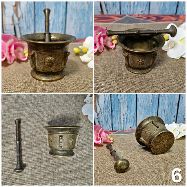 Antique Brass Mortar and Pestle Collection, 18th-20th Century Apothecary Decor