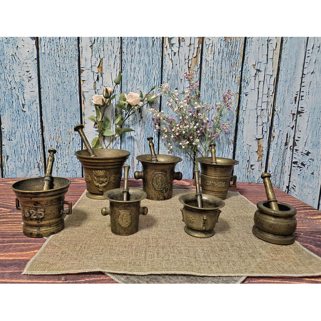 Antique Brass Mortar and Pestle Collection, 18th-20th Century Apothecary Decor