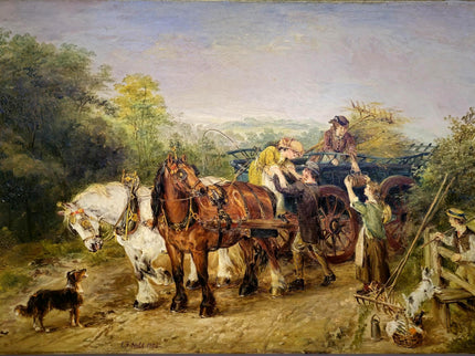 Antique British Oil Painting Horse Scene, Signed Victorian Pastoral Landscape, 19th Century Rural Artwork, Original Fine Art