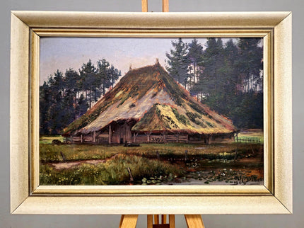 Antique Swiss Oil Painting, Countryside Scene Painting Wall Art, Original Painting On Panel, European Landscape for Home Decor