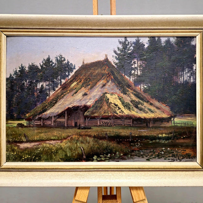 Antique Swiss Oil Painting, Countryside Scene Painting Wall Art, Original Painting On Panel, European Landscape for Home Decor