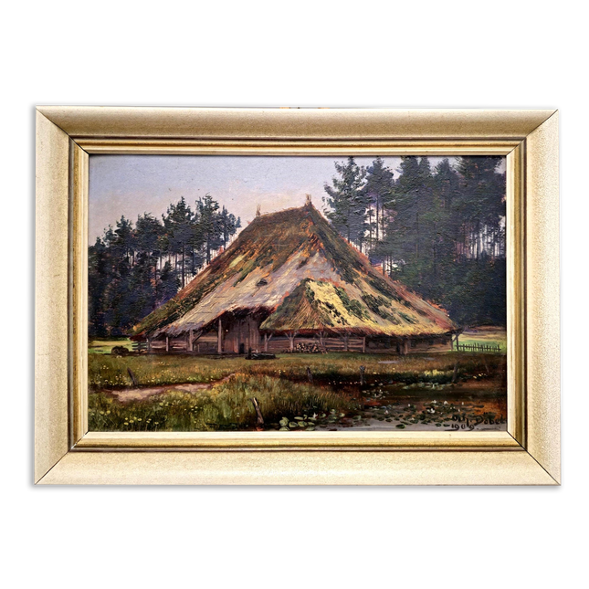Antique Swiss Oil Painting, Countryside Scene Painting Wall Art, Original Painting On Panel, European Landscape for Home Decor