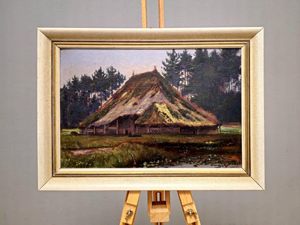 Antique Swiss Oil Painting, Countryside Scene Painting Wall Art, Original Painting On Panel, European Landscape for Home Decor