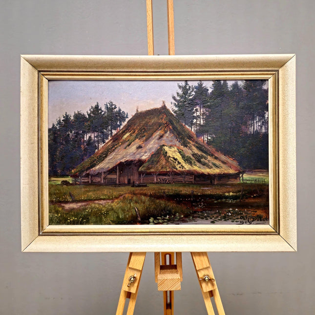 Antique Swiss Oil Painting, Countryside Scene Painting Wall Art, Original Painting On Panel, European Landscape for Home Decor