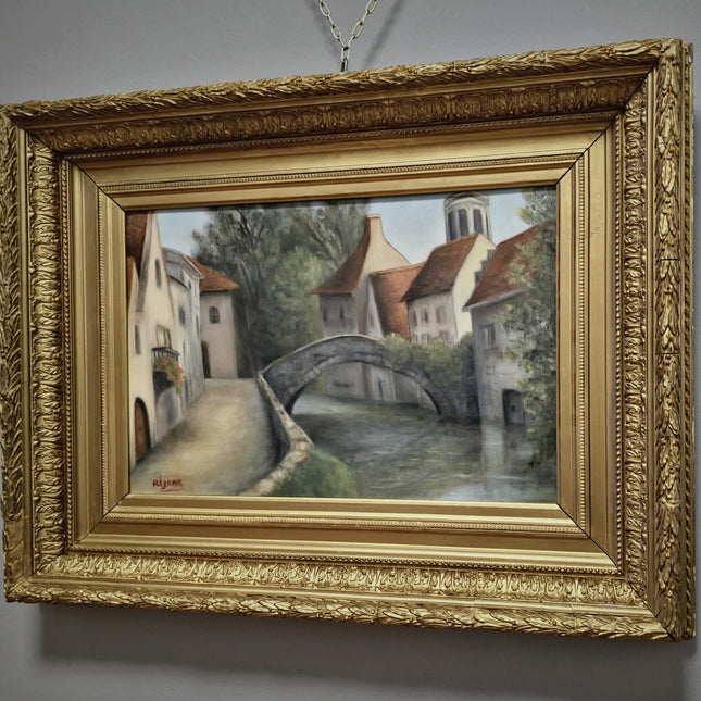 Antique Oil Painting, Vintage Impressionist Landscape, Signed Artwork in Gold Frame, Classic Wall Decor, Elegant Collectible Home Accent