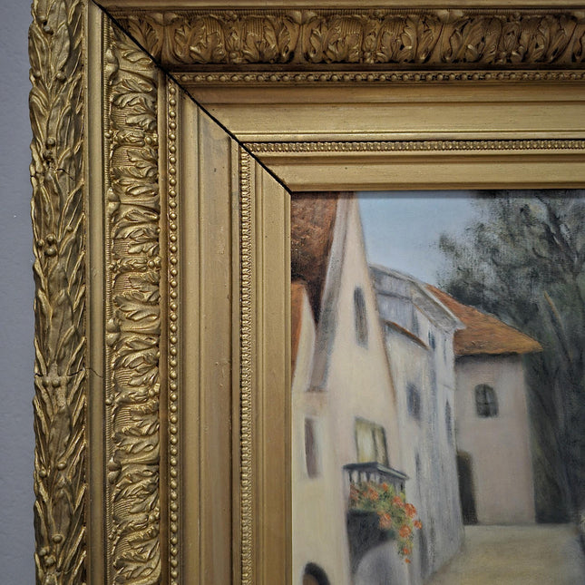 Antique Oil Painting, Vintage Impressionist Landscape, Signed Artwork in Gold Frame, Classic Wall Decor, Elegant Collectible Home Accent