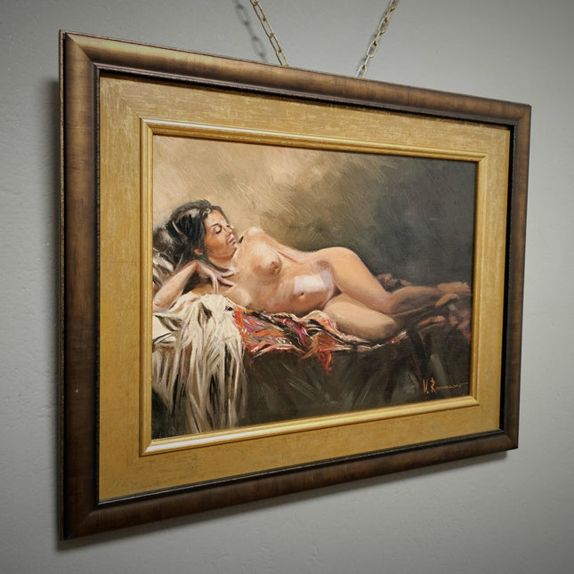 Vintage Nude Oil Painting, Italian Figurative Art, Mid Century Signed Artwork, Gilded Frame Wall Decor