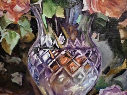 Romantic Rose Still Life Oil Painting, Floral Art, Classic Home Decor, Elegant Bouquet Canvas, Gift For Bedroom Collectible Original Artwork