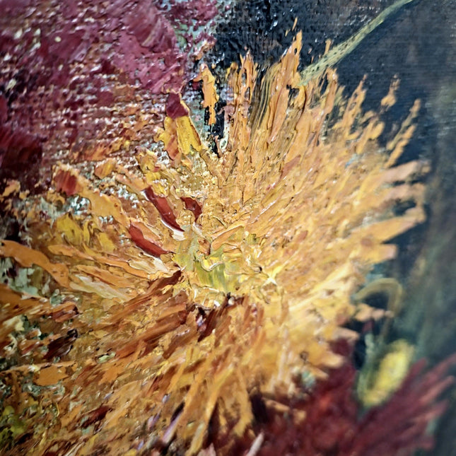 Vintage Large Floral Oil Painting, Dark Moody Bouquet, Framed Wall Art