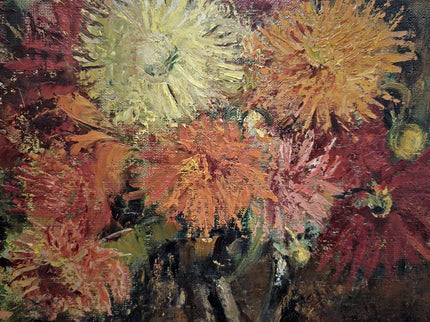 Vintage Large Floral Oil Painting, Dark Moody Bouquet, Framed Wall Art