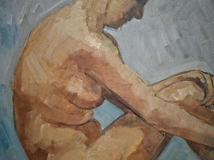 Large Vintage Nude Oil Painting, Framed Belgian Figure Art, 1950s