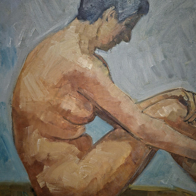 Large Vintage Nude Oil Painting, Framed Belgian Figure Art, 1950s