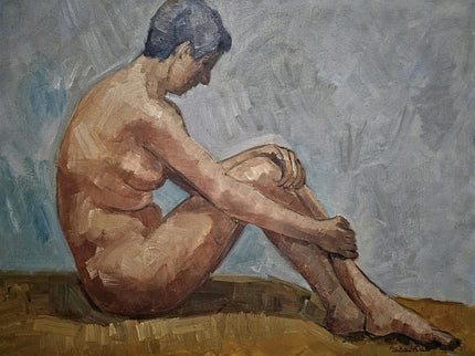 Large Vintage Nude Oil Painting, Framed Belgian Figure Art, 1950s