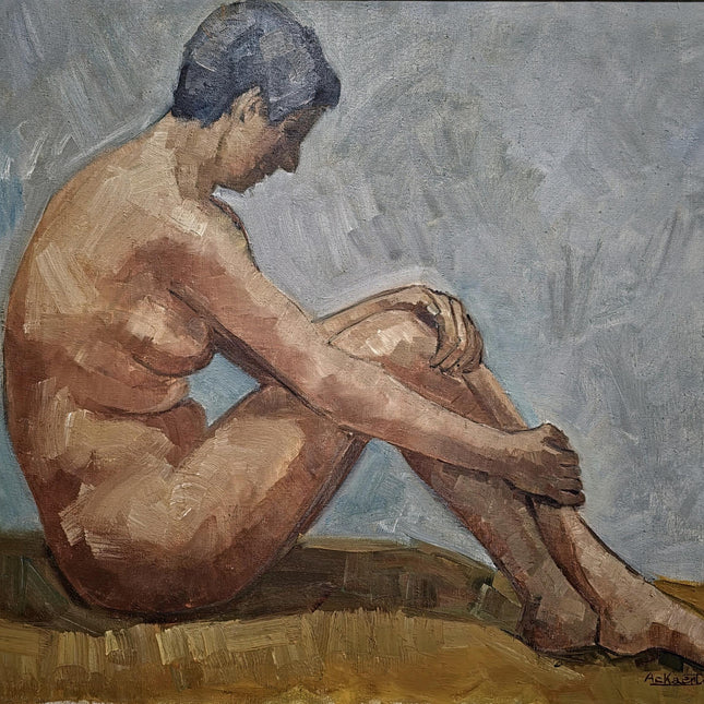 Large Vintage Nude Oil Painting, Framed Belgian Figure Art, 1950s