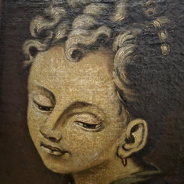 Antique Italian Oil Portrait Painting, Framed Young Woman Wall Art, Old Master Style