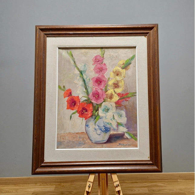 Vintage Framed Gladiolus Oil Painting, French Impressionist Floral Art