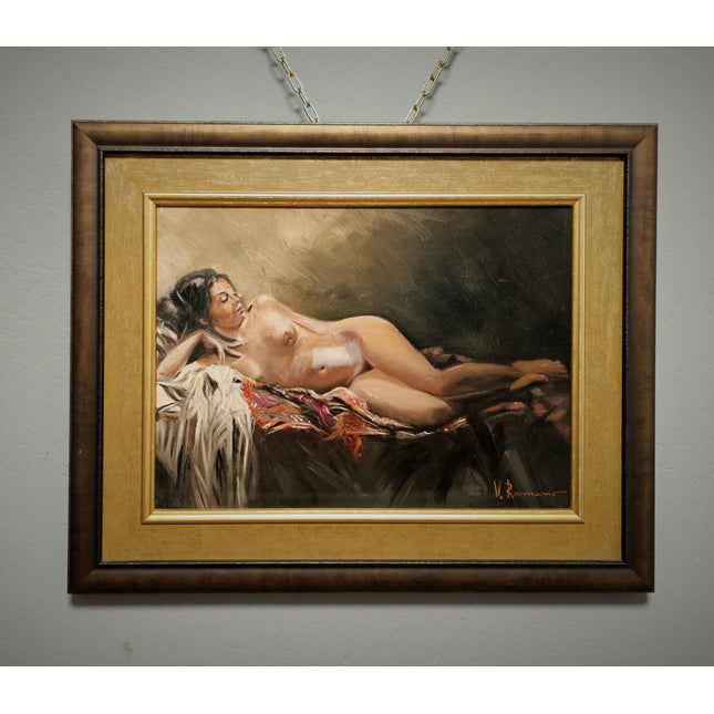 Vintage Nude Oil Painting, Italian Figurative Art, Mid Century Signed Artwork, Gilded Frame Wall Decor