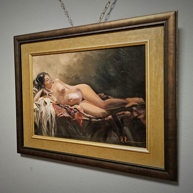 Vintage Nude Oil Painting, Italian Figurative Art, Mid Century Signed Artwork, Gilded Frame Wall Decor