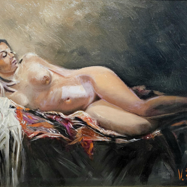 Vintage Nude Oil Painting, Italian Figurative Art, Mid Century Signed Artwork, Gilded Frame Wall Decor