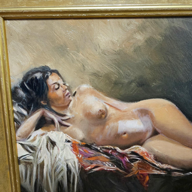 Vintage Nude Oil Painting, Italian Figurative Art, Mid Century Signed Artwork, Gilded Frame Wall Decor