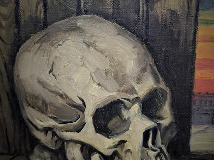 Large Vintage Surrealist Oil Painting: Nude Woman with Skull, Signed Belgian Art
