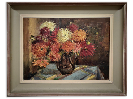 Vintage Large Floral Oil Painting, Dark Moody Bouquet, Framed Wall Art