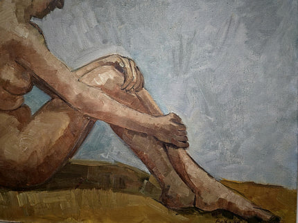Large Vintage Nude Oil Painting, Framed Belgian Figure Art, 1950s