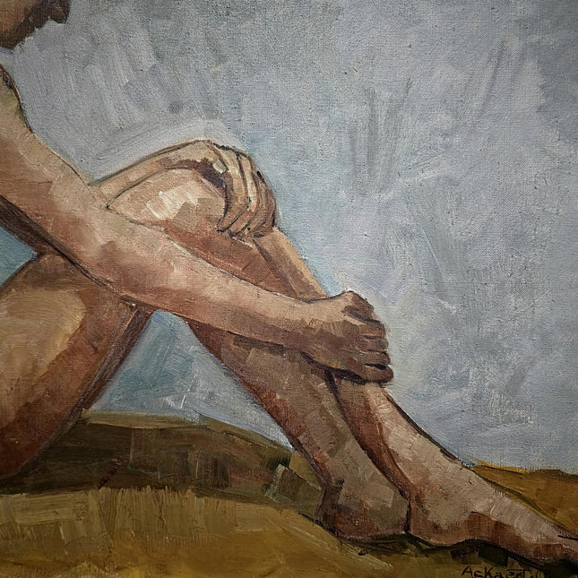 Large Vintage Nude Oil Painting, Framed Belgian Figure Art, 1950s