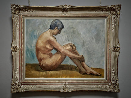 Large Vintage Nude Oil Painting, Framed Belgian Figure Art, 1950s