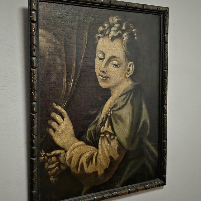Antique Italian Oil Portrait Painting, Framed Young Woman Wall Art, Old Master Style