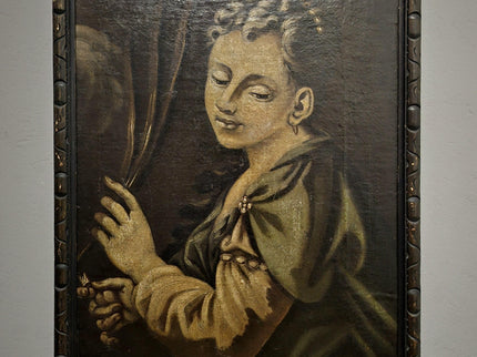 Antique Italian Oil Portrait Painting, Framed Young Woman Wall Art, Old Master Style
