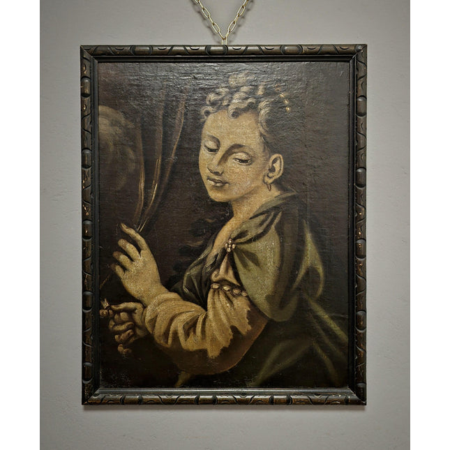 Antique Italian Oil Portrait Painting, Framed Young Woman Wall Art, Old Master Style