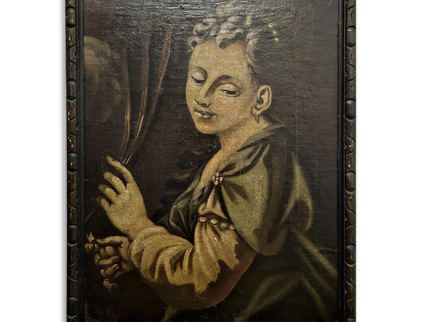 Antique Italian Oil Portrait Painting, Framed Young Woman Wall Art, Old Master Style