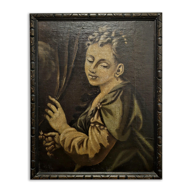 Antique Italian Oil Portrait Painting, Framed Young Woman Wall Art, Old Master Style