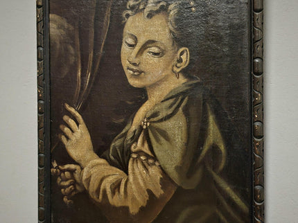 Antique Italian Oil Portrait Painting, Framed Young Woman Wall Art, Old Master Style