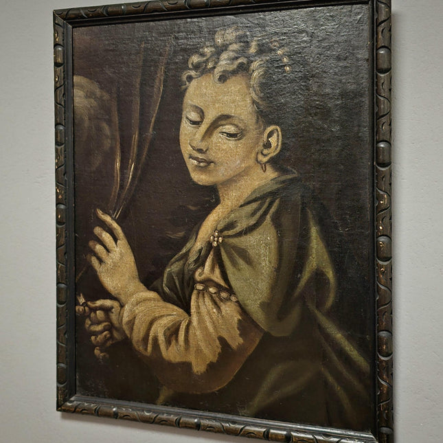 Antique Italian Oil Portrait Painting, Framed Young Woman Wall Art, Old Master Style