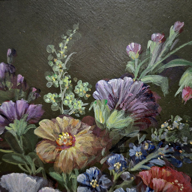 Vintage Dutch Floral Fruit Still Life Oil Painting, Original Gold Framed Artwork, Cottagecore Decor, Dark Academia, Collectible Fine Art