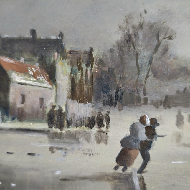Antique Dutch Winter Landscape Oil Painting, Framed Original Artwork, Cottagecore Decor, Home Decor Wall Art, Collectible European Fine Art