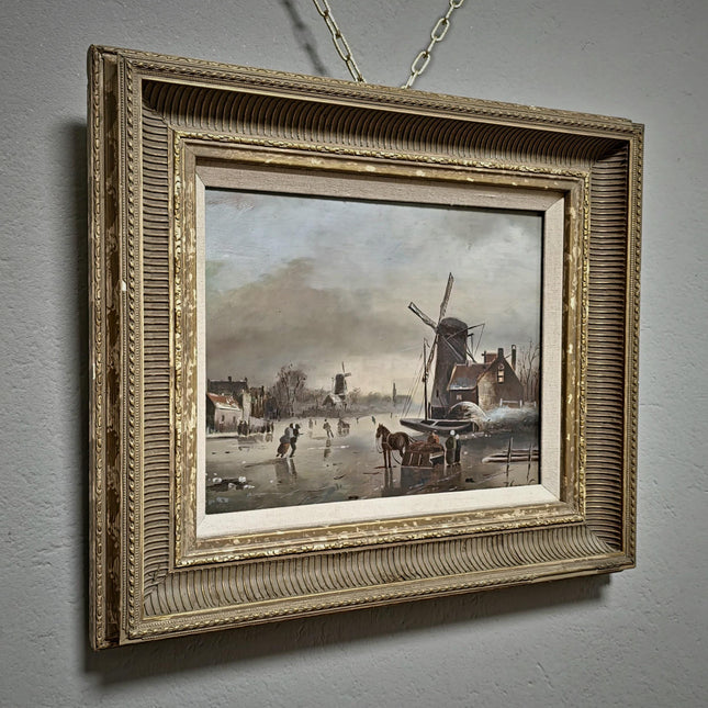 Antique Dutch Winter Landscape Oil Painting, Framed Original Artwork, Cottagecore Decor, Home Decor Wall Art, Collectible European Fine Art