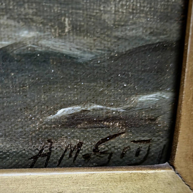 Antique Large Dutch River Landscape Oil Painting Gold Framed Artwork Original Vintage European Art Farmhouse Wall Decor Collectible Fine Art