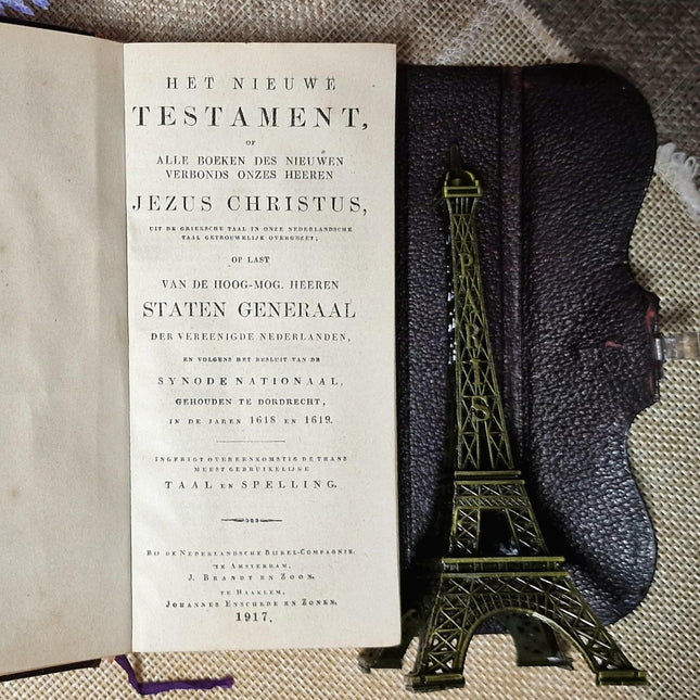1920 Rare Antique Dutch Bible New Testament, Leather Bound, Silver Lock, Vintage Religious Scripture Book, Church Collectible Heirloom Gift