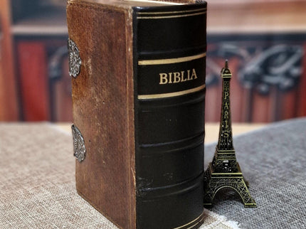 1856 Rare Antique Dutch Bible, Old & New Testament, Leather Bound, Double Silver Floral Locks, Collectible Heirloom Religious Scripture Gift