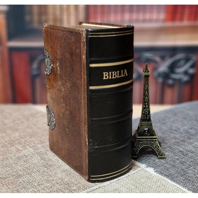 1856 Rare Antique Dutch Bible, Old & New Testament, Leather Bound, Double Silver Floral Locks, Collectible Heirloom Religious Scripture Gift