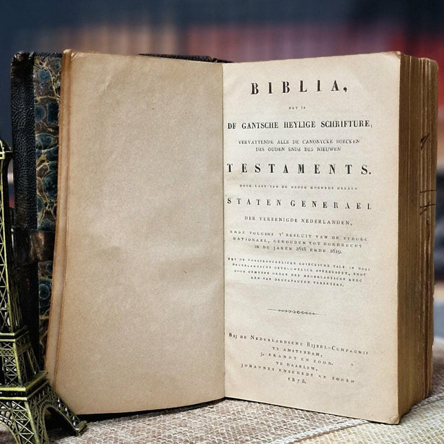 1878 Antique Dutch Bible, Leather Bound with Silver Lock, Complete Old & New Testament, Psalter, Heritage Religious Scripture Keepsake Gift